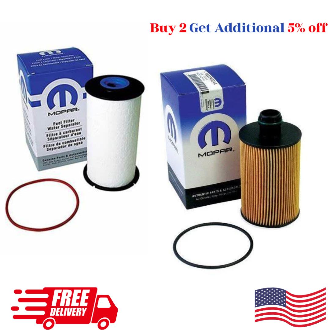 Buy 2 Get 5% Discount | Mopar 68492616AA – 68235275AA, Water Separator Fuel Filter Kit, Dodge Ram 1500 3.0L EcoDiesel Oil Filter, Best Fuel/Water Separator, Genuine OEM Replacement